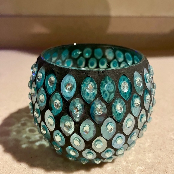 None Other - Elegant Teal Mosaic Candle Holder